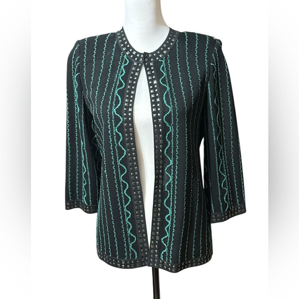 Ming Wang Black and Green Patterned Blazer Size Small NWT
